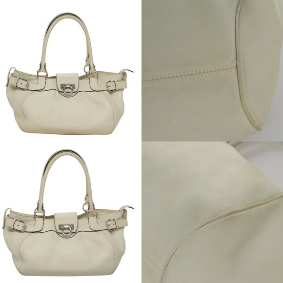 Salvatore Ferragamo Gancini Hand Bag Leather White Silver Auth yk16589 - Picture 14 of 15